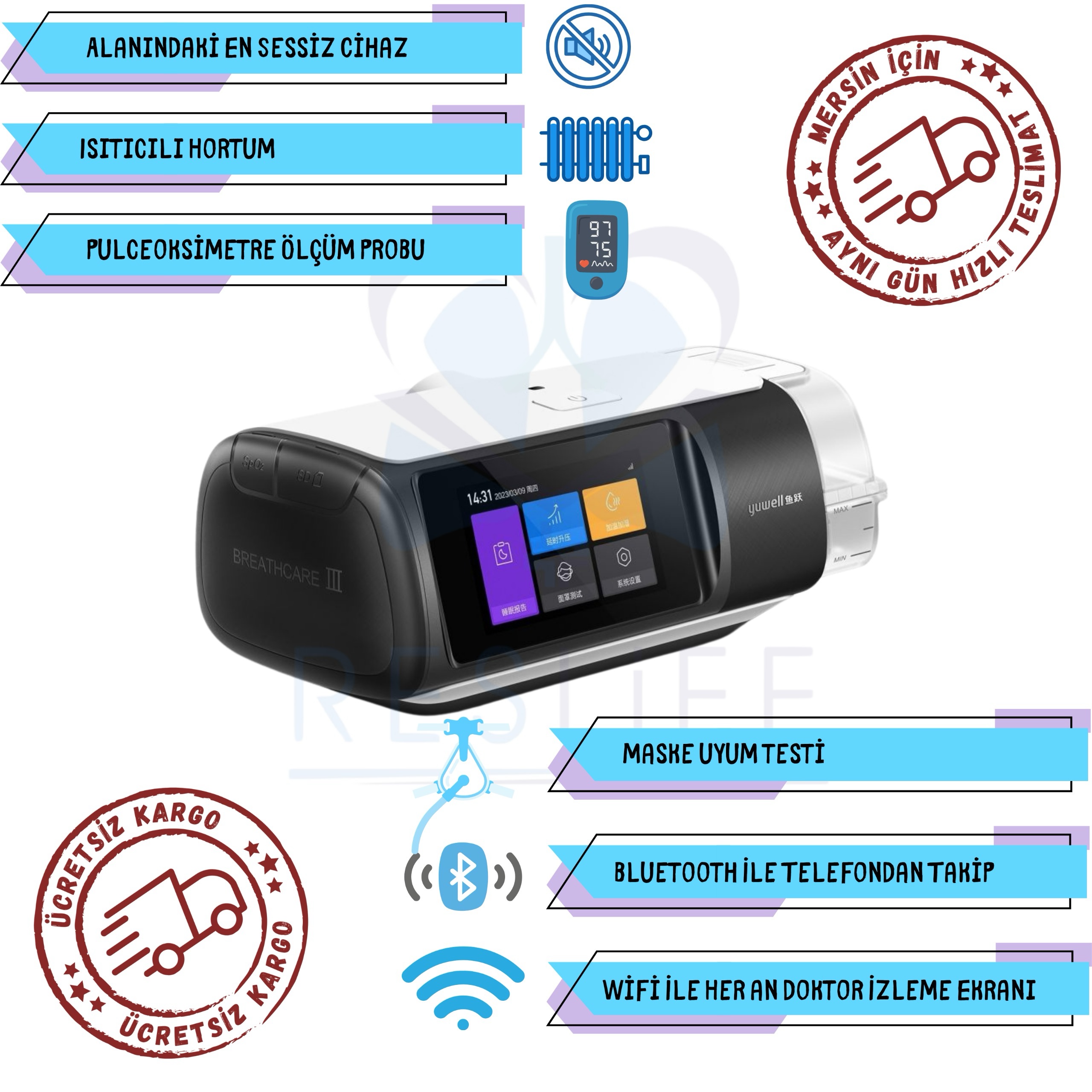 Nathページ Yuwell YH-680B Breathcare III Otomatik CPAP Auto Cpap-Nemlemdirici